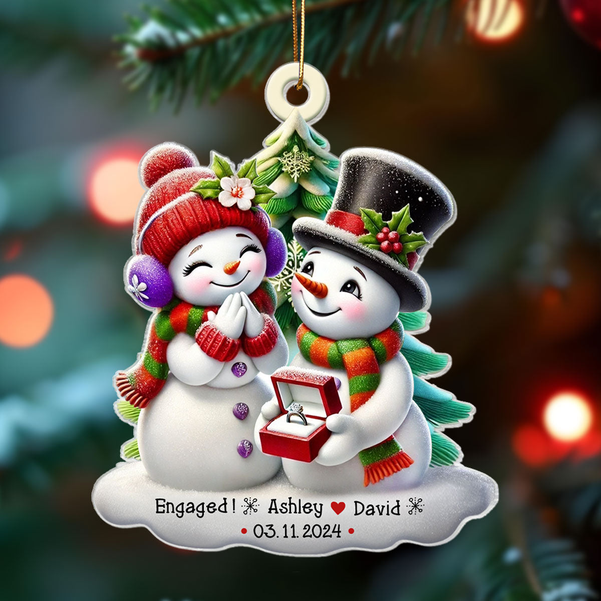 Engagement Snowman Couple Personalized Acrylic Ornament, Christmas Gift For Him, For Her, For The Couple