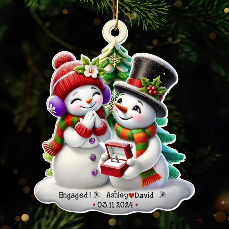 Engagement Snowman Couple Personalized Acrylic Ornament, Christmas Gift For Him, For Her, For The Couple